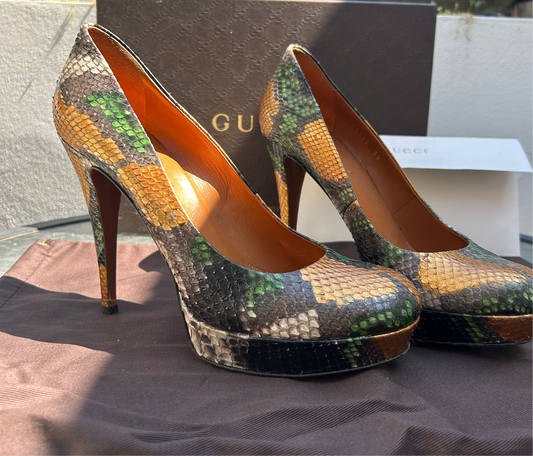Gucci python multi colour heels